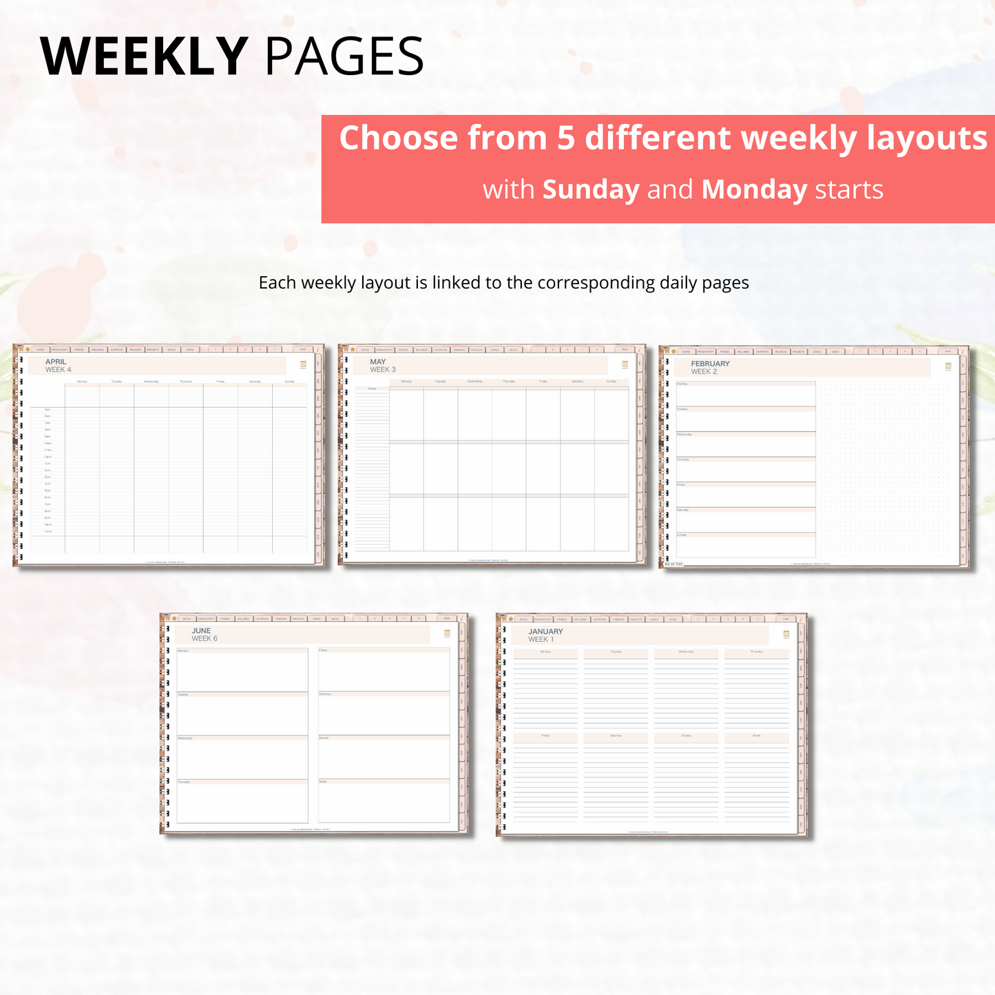 Undated Life Planner | Landscape | Monthly, Weekly, Daily