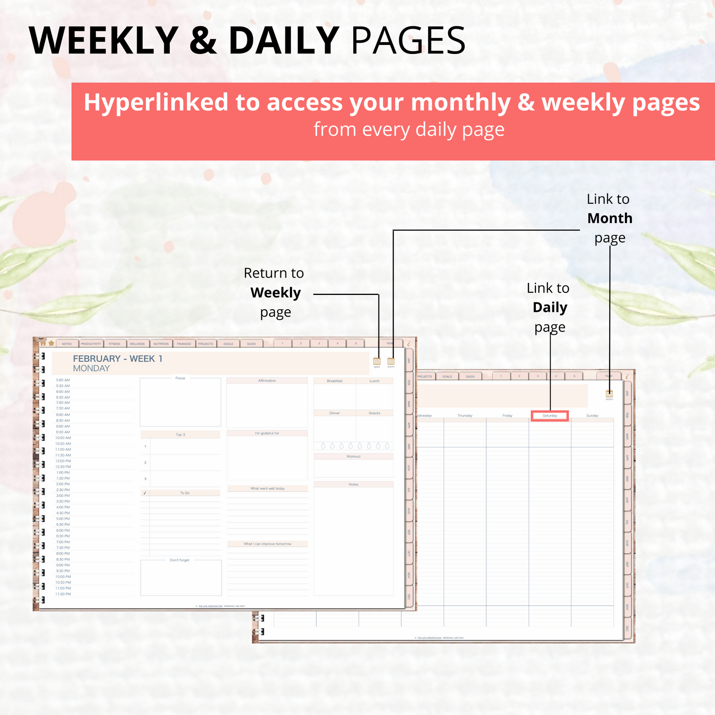 Undated Life Planner | Landscape | Monthly, Weekly, Daily