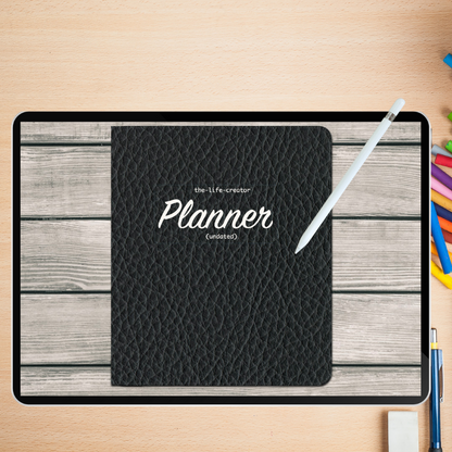 TLC LEATHER BLACK Undated Digital Planner (Landscape)