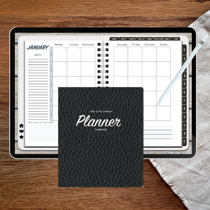 TLC LEATHER BLACK Undated Digital Planner (Landscape)