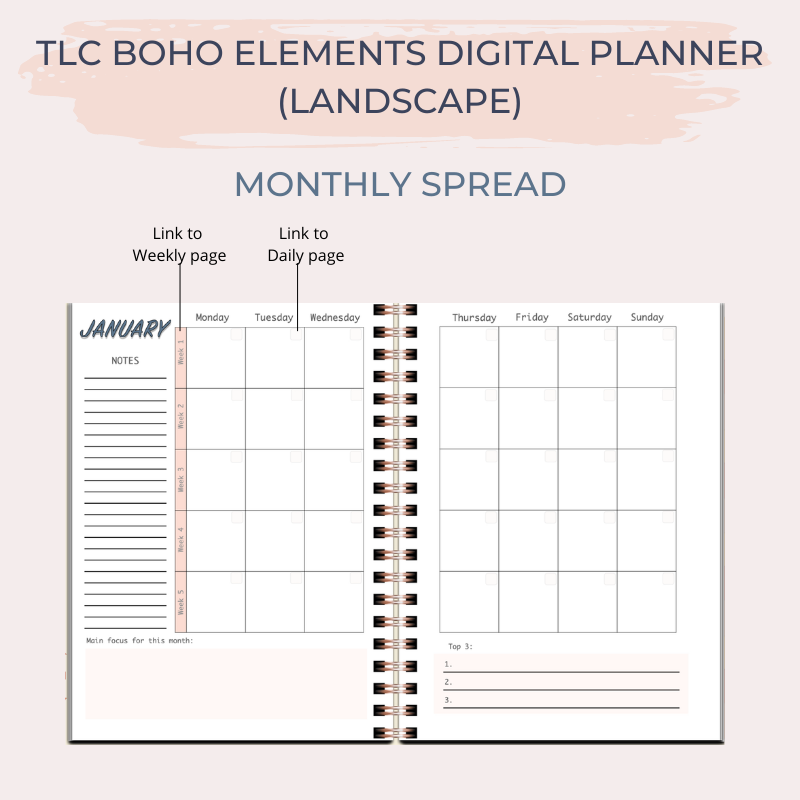 TLC BOHO ELEMENTS Undated Digital Planner (Landscape)