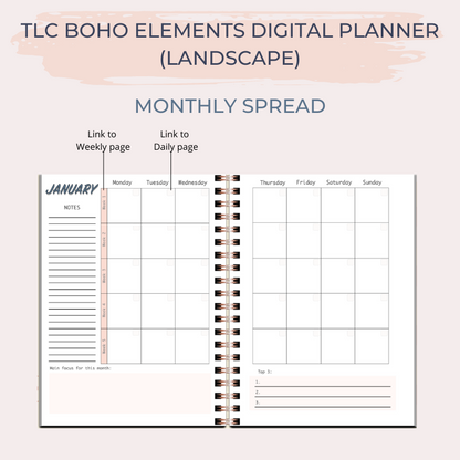 TLC BOHO ELEMENTS Undated Digital Planner (Landscape)