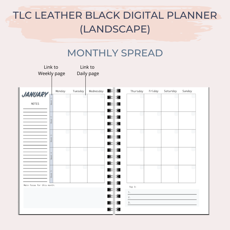 TLC LEATHER BLUE Undated Digital Planner (Landscape)