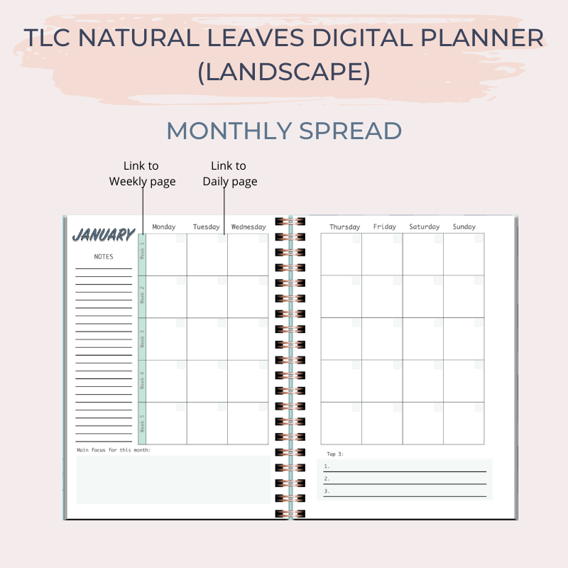 TLC NATURAL LEAVES Undated Digital Planner (Landscape)