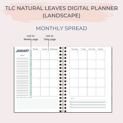 TLC NATURAL LEAVES Undated Digital Planner (Landscape)