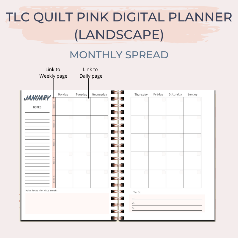 TLC QUILT PINK Undated Digital Planner (Landscape)