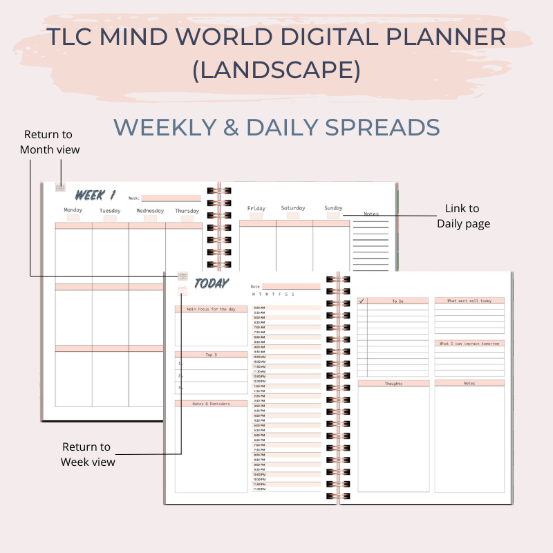 TLC MIND WORLD Undated Digital Planner (Landscape)