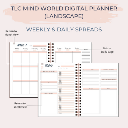 TLC MIND WORLD Undated Digital Planner (Landscape)