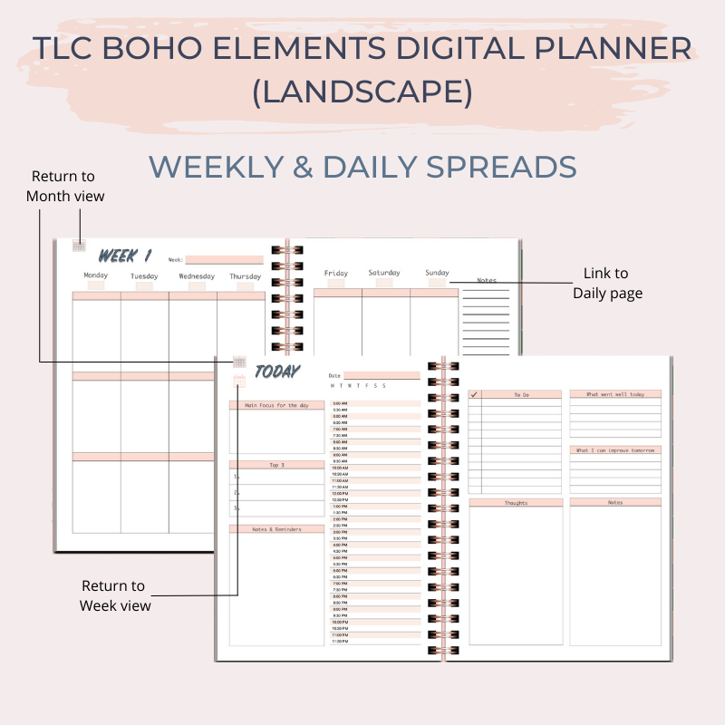 TLC BOHO ELEMENTS Undated Digital Planner (Landscape)