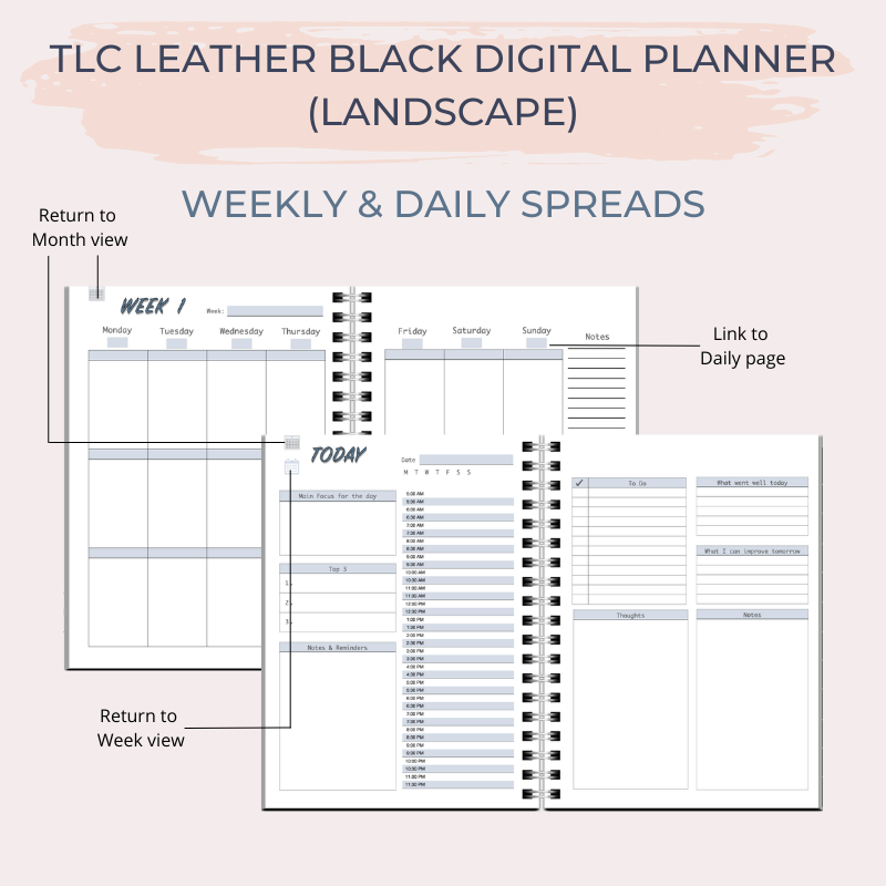 TLC LEATHER BLUE Undated Digital Planner (Landscape)