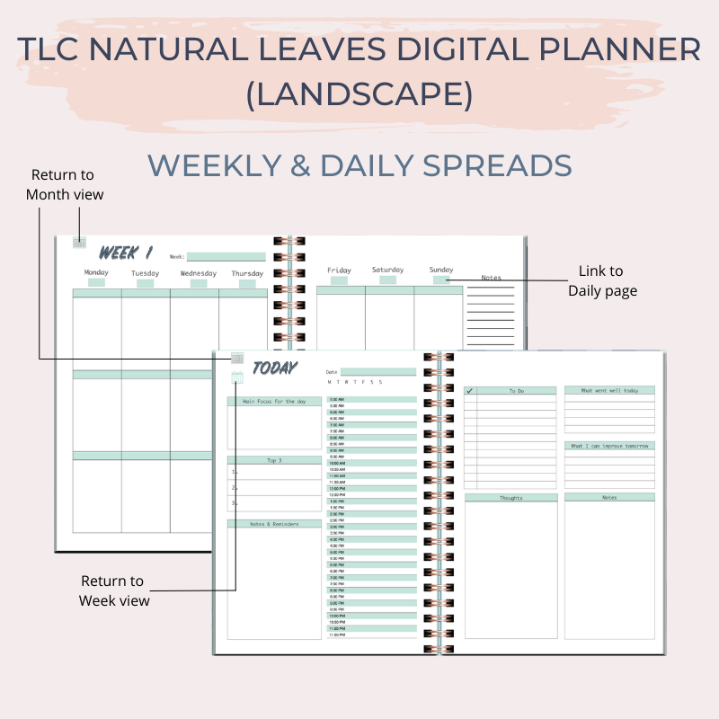 TLC NATURAL LEAVES Undated Digital Planner (Landscape)