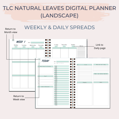 TLC NATURAL LEAVES Undated Digital Planner (Landscape)