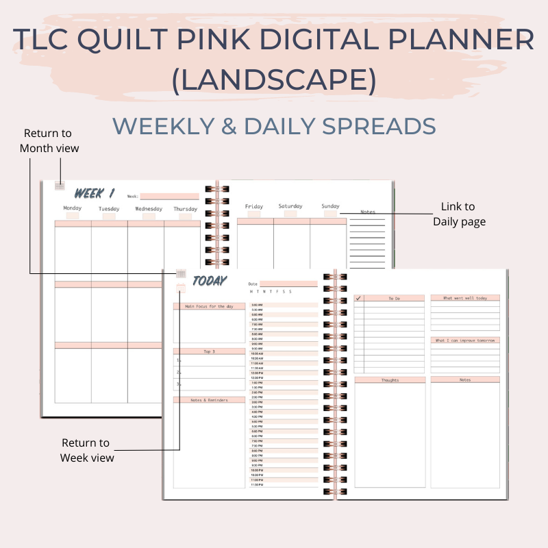 TLC QUILT PINK Undated Digital Planner (Landscape)