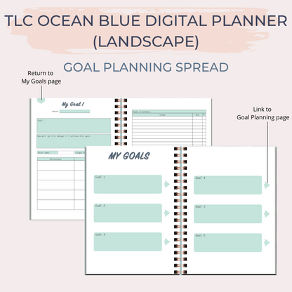 TLC OCEAN BLUE Undated Digital Planner (Landscape)