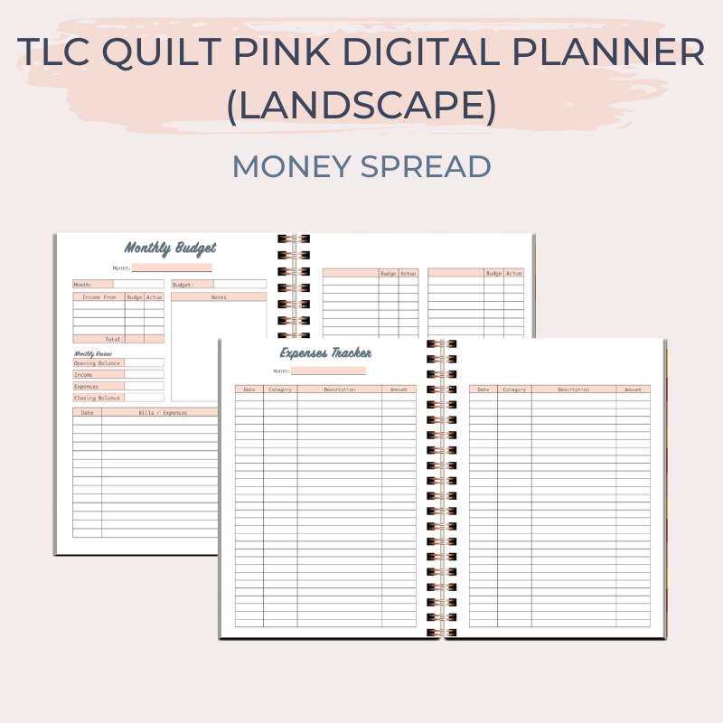 TLC QUILT PINK Undated Digital Planner (Landscape)