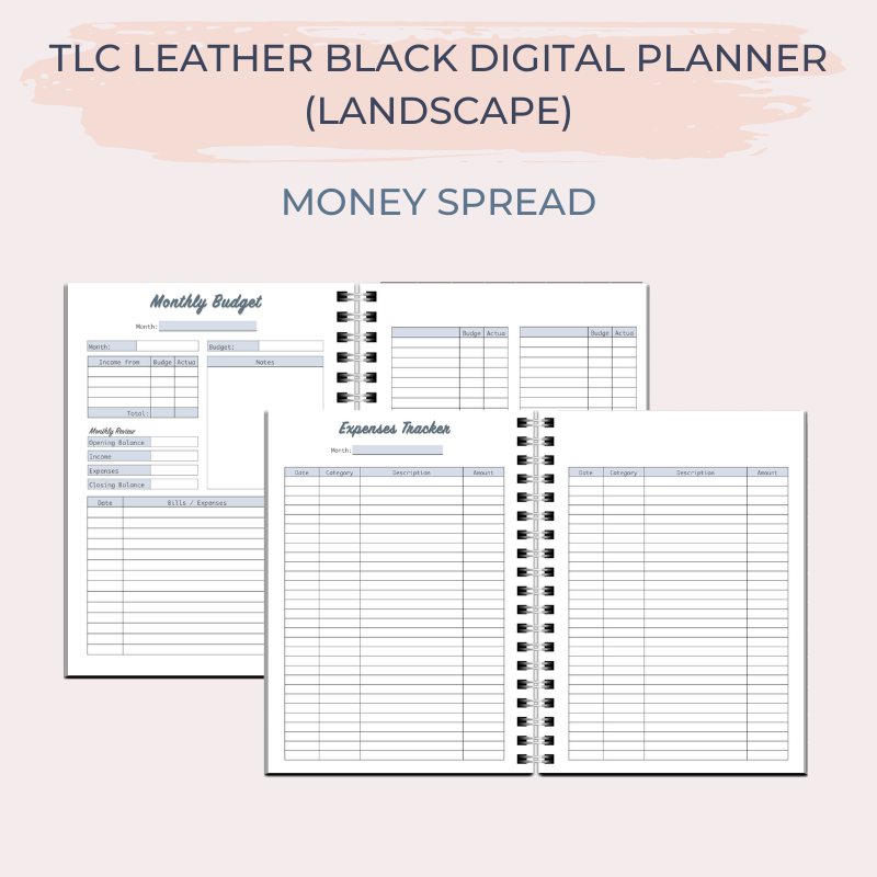 TLC LEATHER BLACK Undated Digital Planner (Landscape)