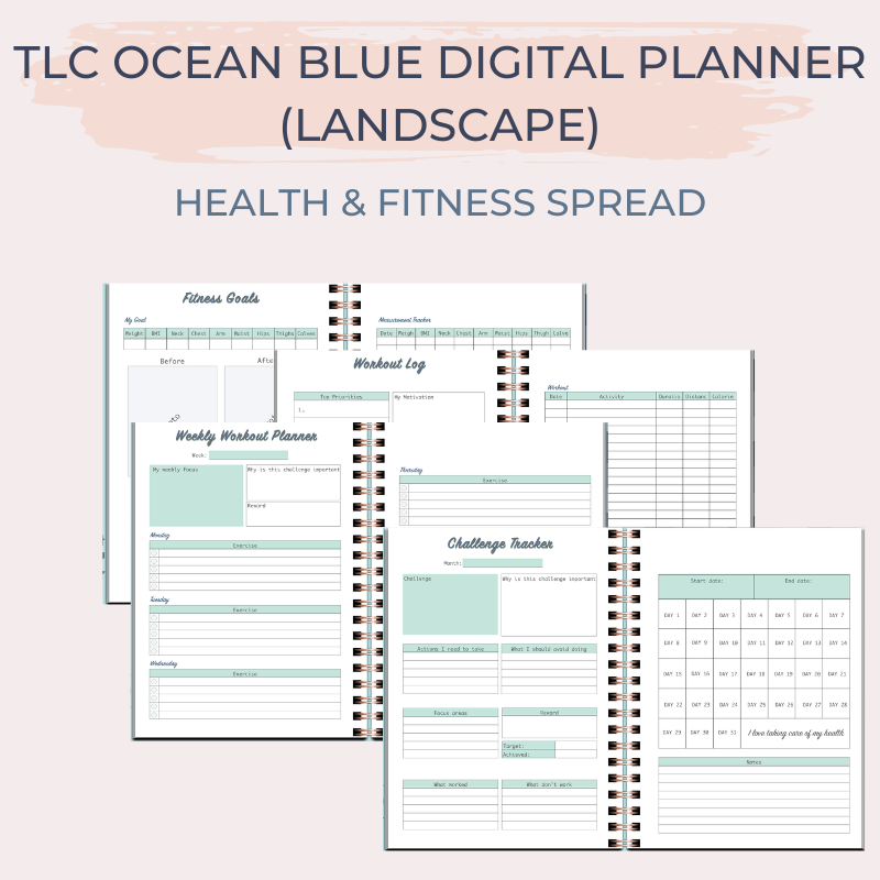 TLC OCEAN BLUE Undated Digital Planner (Landscape)