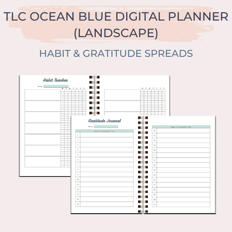 TLC OCEAN BLUE Undated Digital Planner (Landscape)