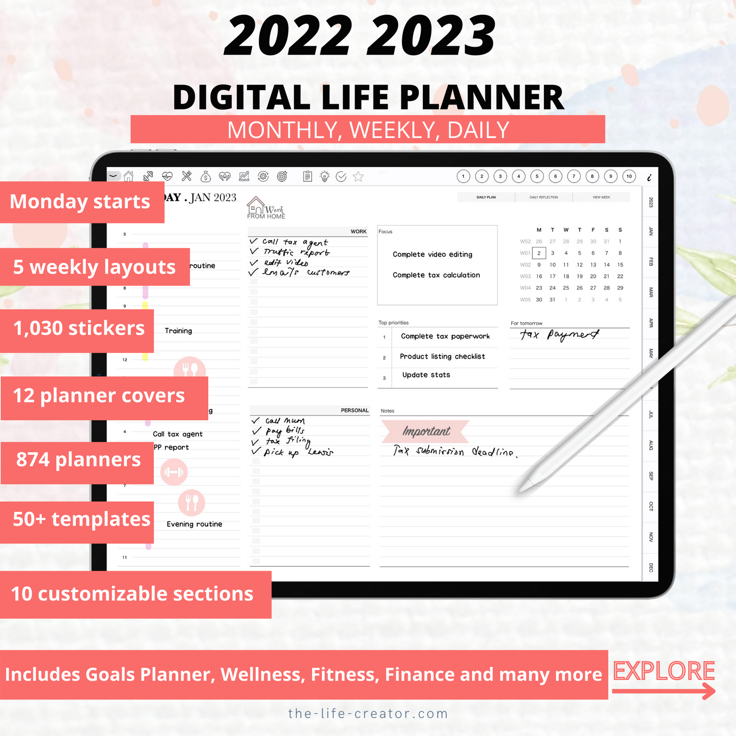 2022 2023 Life Planner | Landscape | Monthly Weekly Daily