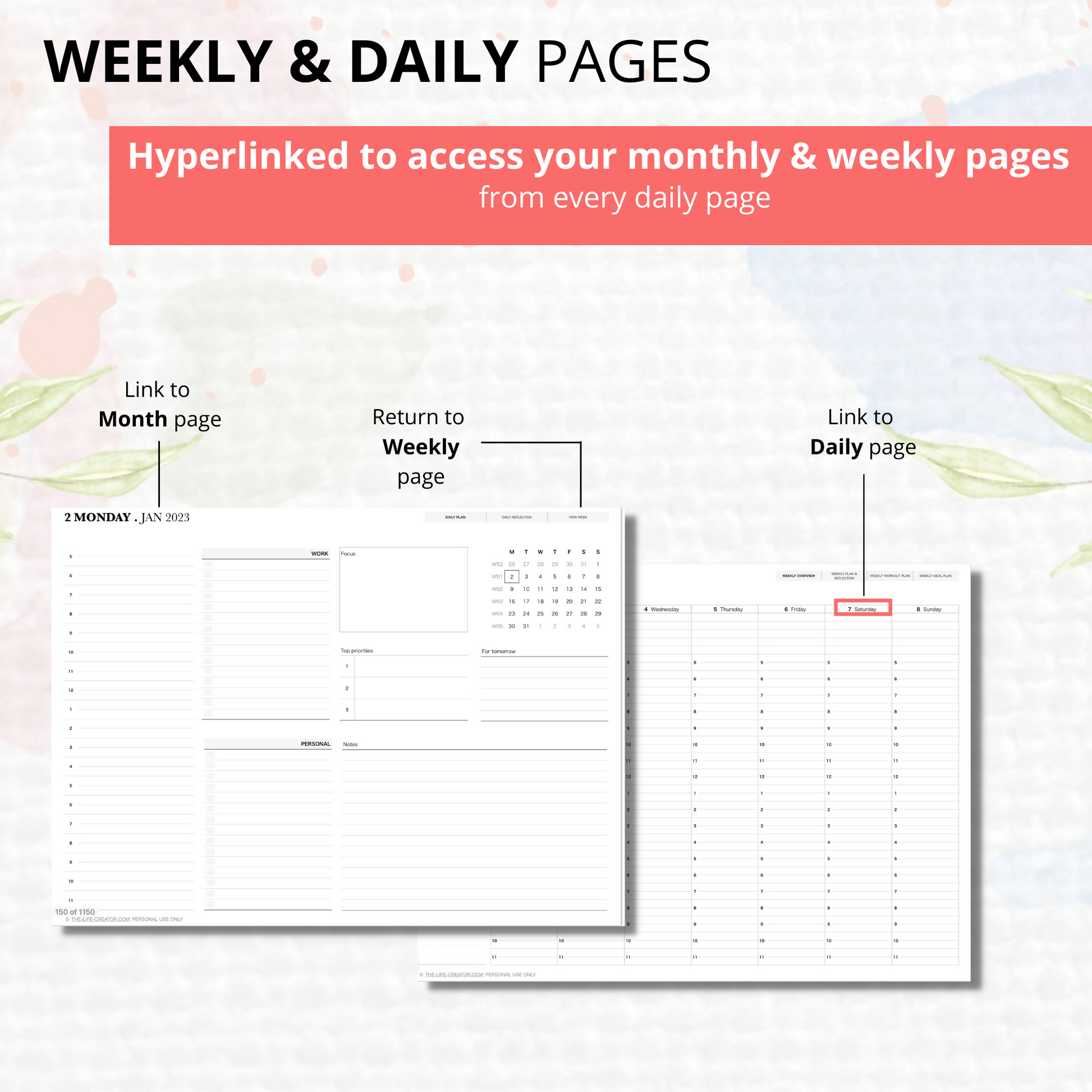 A5 2022-2023 Weekly Planner Printable Horizontal Week on 2 