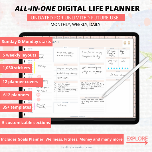 Undated Life Planner | Landscape | Monthly, Weekly, Daily